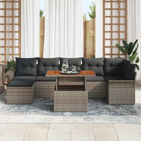 vidaXL Tuinbankenset met kussen 8 pcs Grijs poly rattan