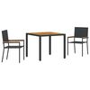 vidaXL Tuin eettafelset 3 pcs Zwart poly rattan