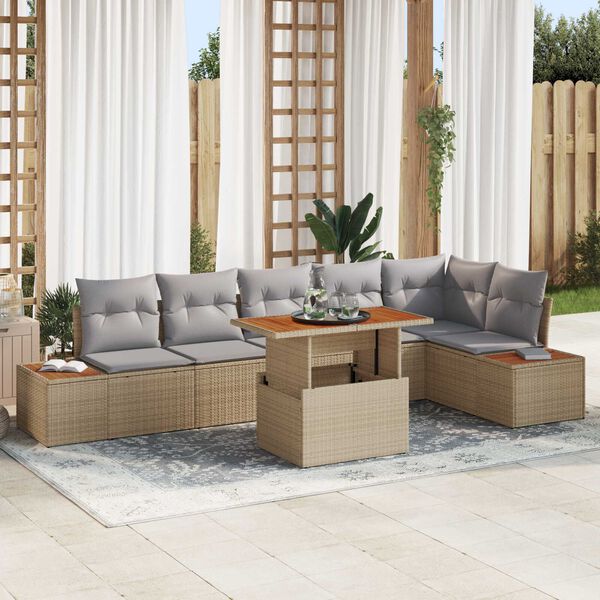 vidaXL Tuin Eetset met kussen met kussen 7 pcs Beige en Grijs