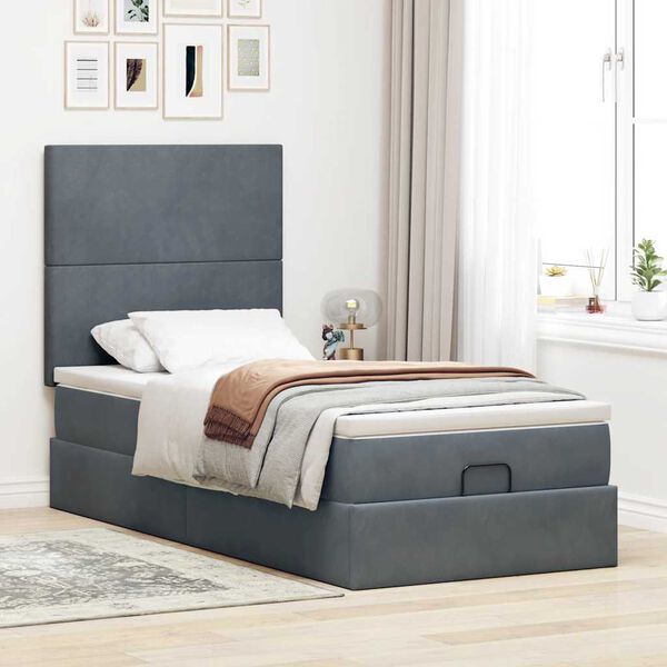 vidaXL Ottoman bed met matrassen 80x200cm fluweel donkergrijs