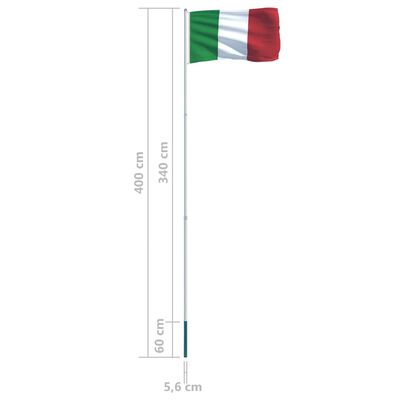 vidaXL Vlag met vlaggenmast Italië 4 m aluminium