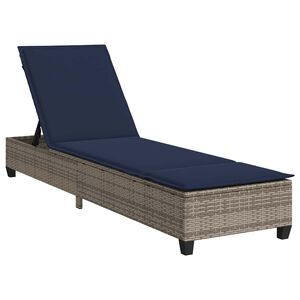 vidaXL Ligstoel met kussens grijs 55x200x25,5cm polyrotan