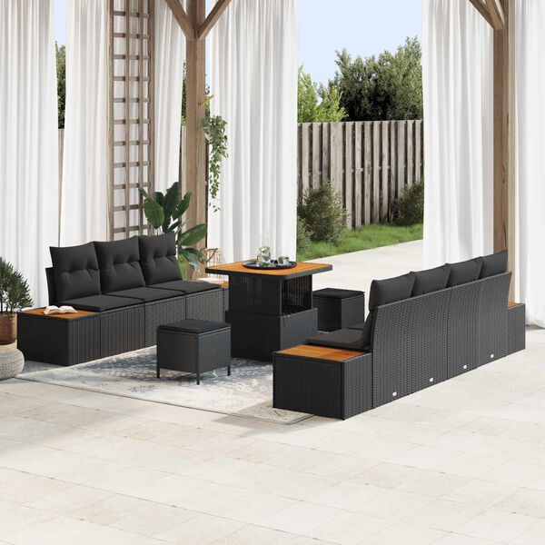 vidaXL Tuin Sofa Set met kussen 10 pcs Zwart Poly riet