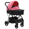 vidaXL Kinderwagen 2-in-1 staal roze en zwart