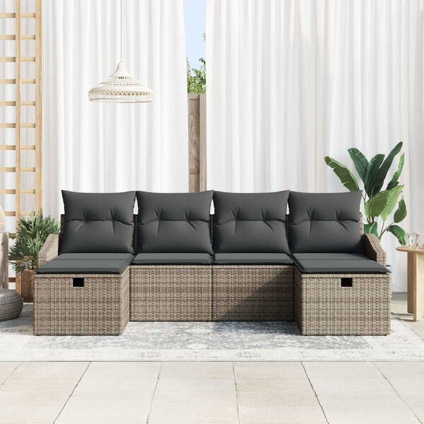 vidaXL Tuin Sofa Set met kussen met opslag 6 pcs poly rattan