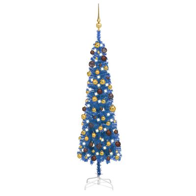 vidaXL Kerstboom met LED's en kerstballen smal 150 cm blauw