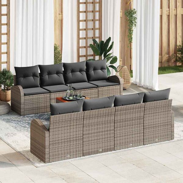 vidaXL Tuinbankenset met kussen 9 pcs Grijs poly rattan