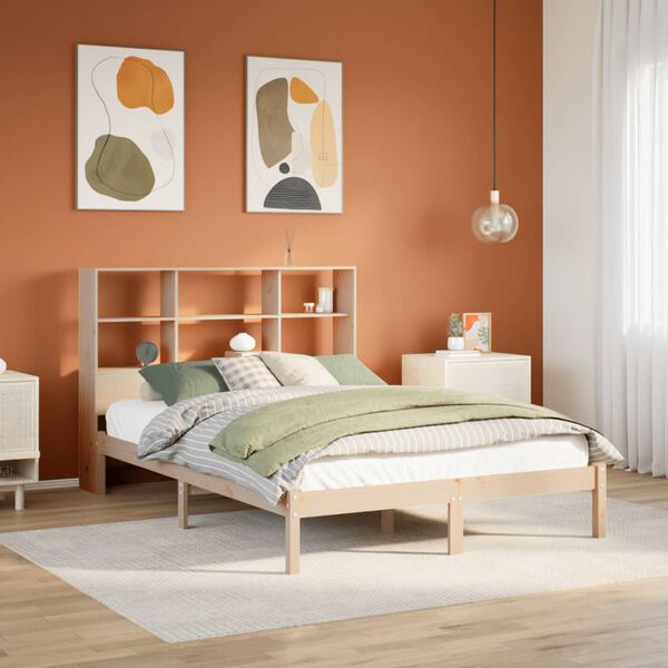 vidaXL Bed met boekenkast zonder matras massief grenenhout 140x200 cm