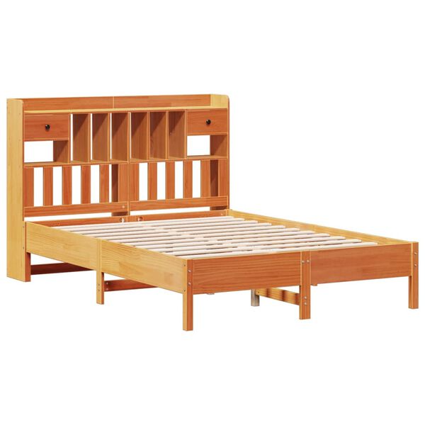 vidaXL Bed met boekenkast zonder matras grenenhout wasbruin 135x190 cm