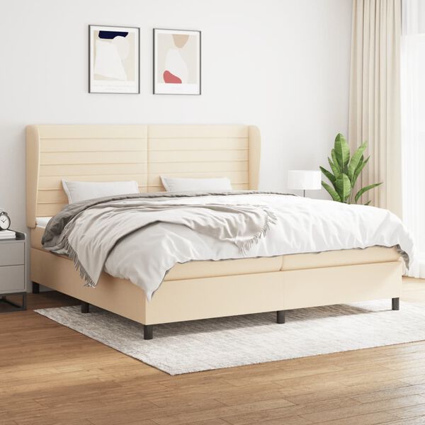 vidaXL Boxspring met matras stof cr&egrave;mekleurig 200x200 cm