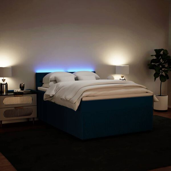 vidaXL Boxspring met matras fluweel blauw 140x200 cm