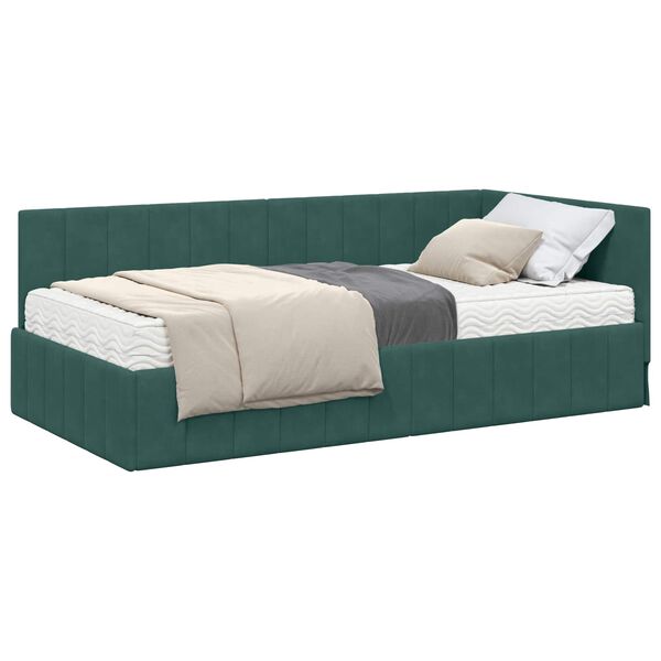 vidaXL Hoekbedframe met Matras met matras 2 pcs Groen Fluweel