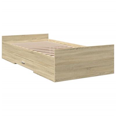 vidaXL Bedframe met lades bewerkt hout sonoma eikenkleurig 90x190 cm