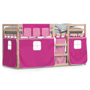 vidaXL Stapelbed met gordijnen 75x190 cm grenenhout roze