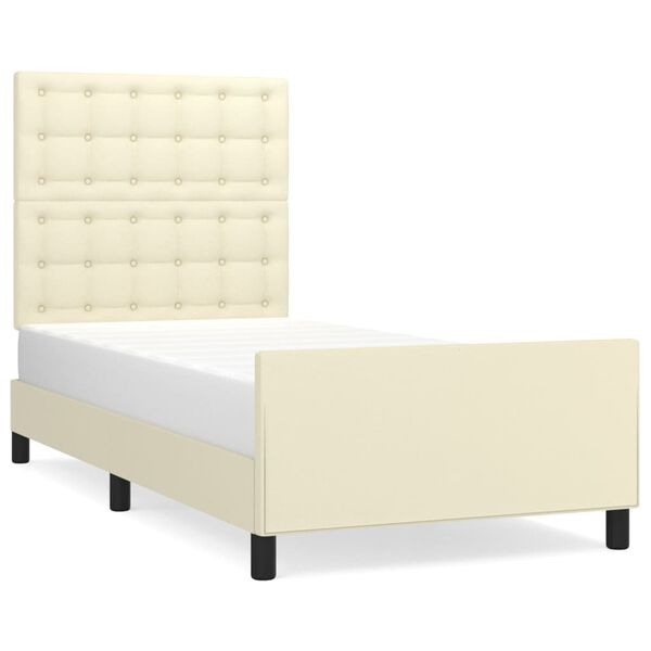 vidaXL Bedframe met hoofdbord kunstleer cr&egrave;mekleurig 90x190 cm