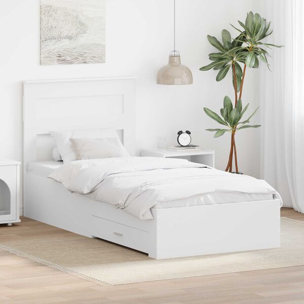 vidaXL Bedframe met lade Wit en Zilver 75 x 190 cm Bewerkt hout