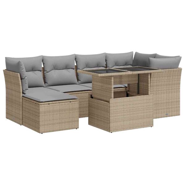 vidaXL 7-delige Loungeset met kussens poly rattan beige