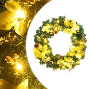vidaXL Kerstkrans met LED-verlichting Groen 60 cm PVC