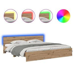 vidaXL Bedframe met hoofdeinde Artisan Eiken 200 x 200 cm Bewerkt hout