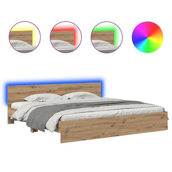 vidaXL Bedframe met hoofdeinde Artisan Eiken 200 x 200 cm Bewerkt hout