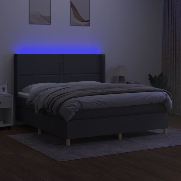 vidaXL Boxspring met matras en LED stof donkergrijs 160x200 cm