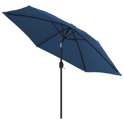 vidaXL Parasol met LED-verlichting en stalen paal 300 cm azuurblauw