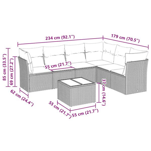 vidaXL 7-delige Loungeset met kussens poly rattan zwart