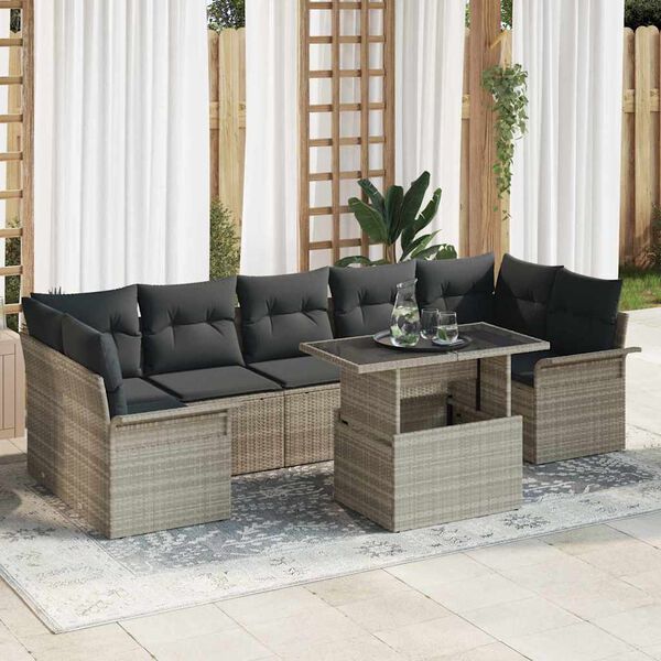vidaXL Tuin Sofa Set met kussen met opslag 8 pcs Lichtgrijs Poly riet