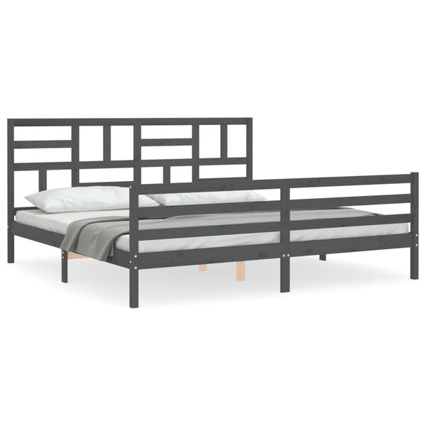 vidaXL Bedframe met hoofdbord massief hout grijs 200x200 cm
