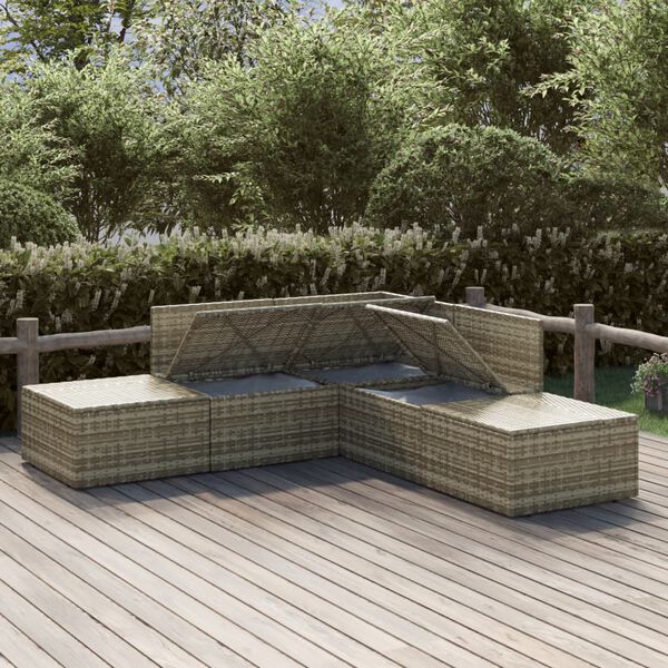 vidaXL 5-delige Loungeset met kussens poly rattan grijs