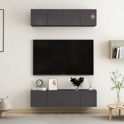 vidaXL Tv-meubelen 4 st 60x30x30 cm spaanplaat hoogglans grijs