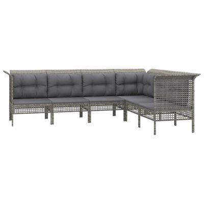 vidaXL 6-delige Loungeset met kussens poly rattan grijs