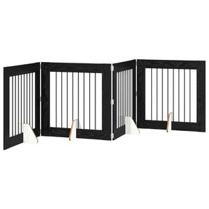 vidaXL Opvouwbaar hondenhek met standaards 4 pcs Zwart eiken 321 cm