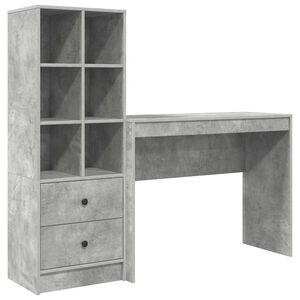 vidaXL Bureau met lade met plank met opslag 2 pcs Beton Grijs