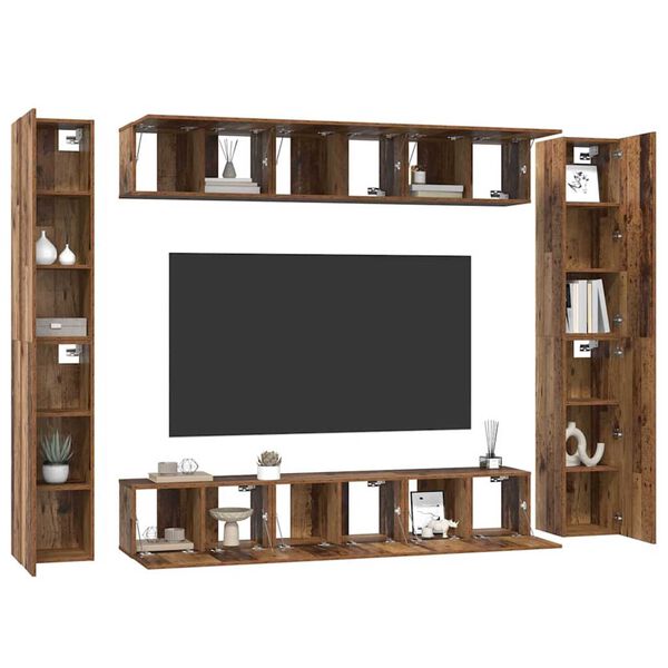 vidaXL Tv-meubelset 10 pcs Oud hout 30.5 x 30 x 90 cm Bewerkt hout