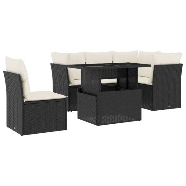 vidaXL 6-delige Loungeset met kussens poly rattan zwart