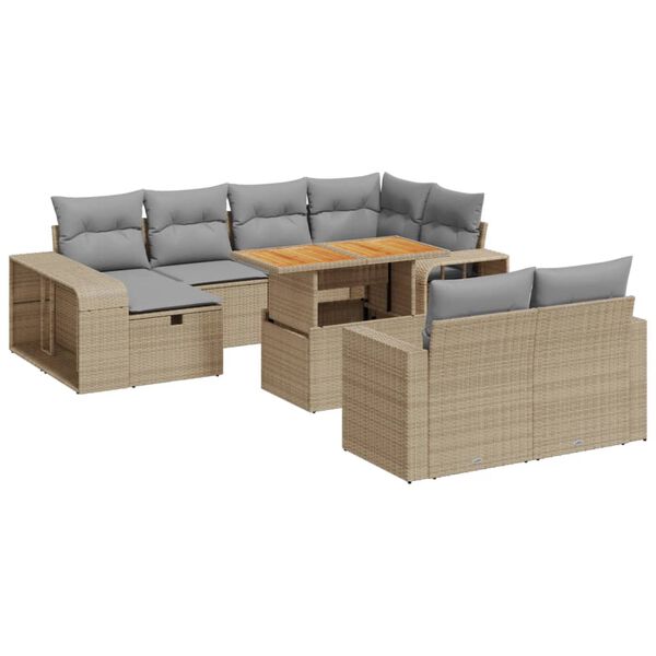 vidaXL 11-delige Tuinset met kussens poly rattan beige