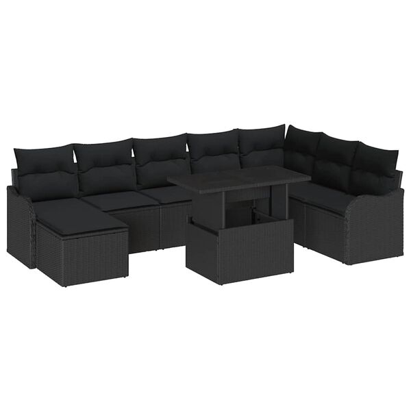 vidaXL Tuin Sofa Set met kussen 9 pcs Zwart Poly riet