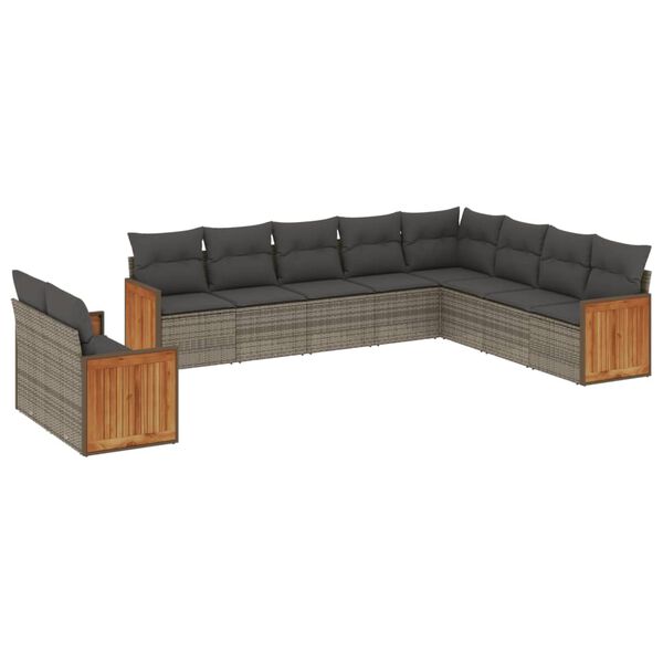 vidaXL 10-delige Loungeset met kussens poly rattan grijs