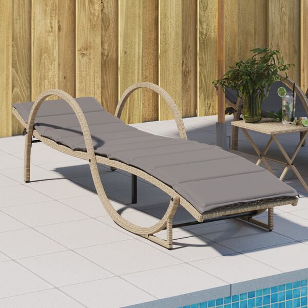 vidaXL Ligbed met kussen 60x199x42 cm poly rattan beige