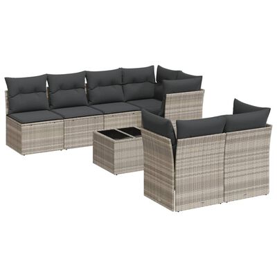 vidaXL 8-delige Loungeset met kussens poly rattan lichtgrijs