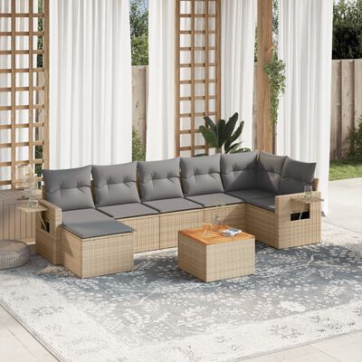 vidaXL 8-delige Loungeset met kussens poly rattan beige