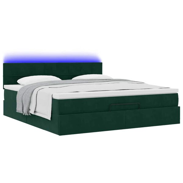 vidaXL Ottoman bed met matras en LED's 180x200 cm fluweel donkergroen