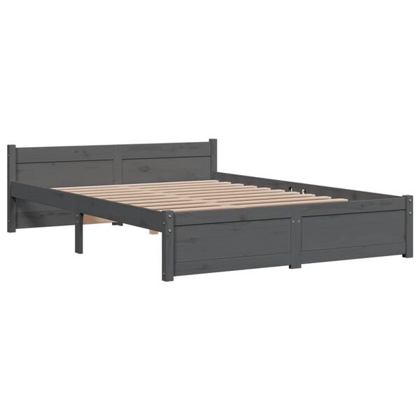 vidaXL Bedframe massief hout grijs 135x190 cm