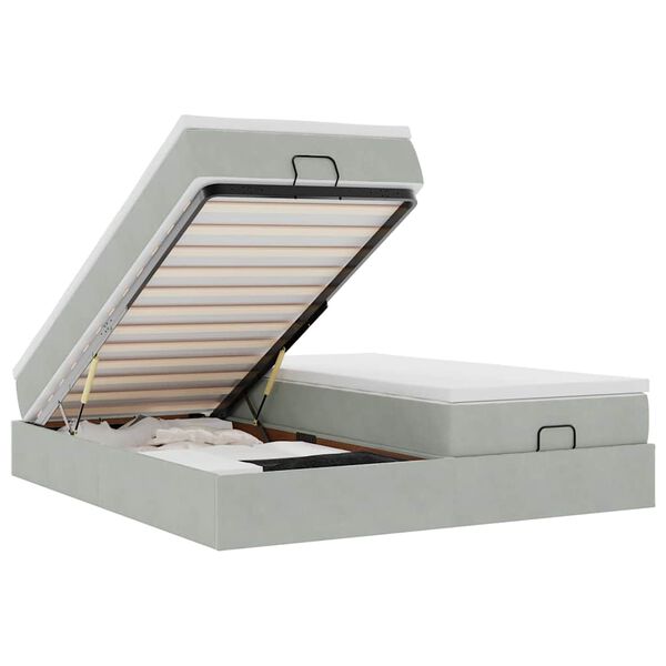 vidaXL Ottoman bed met matrassen 180x200cm fluweel lichtgrijs