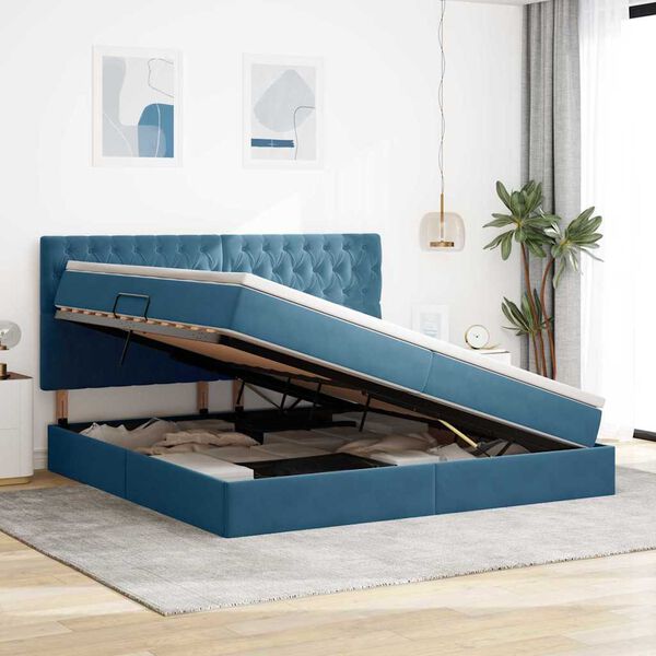 vidaXL Opslag bed met matras Donkerblauw 200 x 200 cm Fluweel