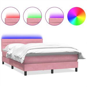 vidaXL Boxspring met matras en LED fluweel roze 160x220 cm