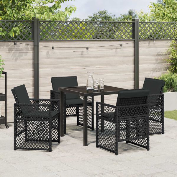 vidaXL Tuin eettafelset 5 pcs Zwart poly rattan