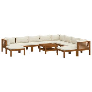 vidaXL 11-delige Loungeset met cr&egrave;mekleurige kussens massief acaciahout