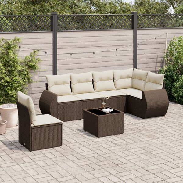 vidaXL 7-delige Loungeset met kussens poly rattan bruin